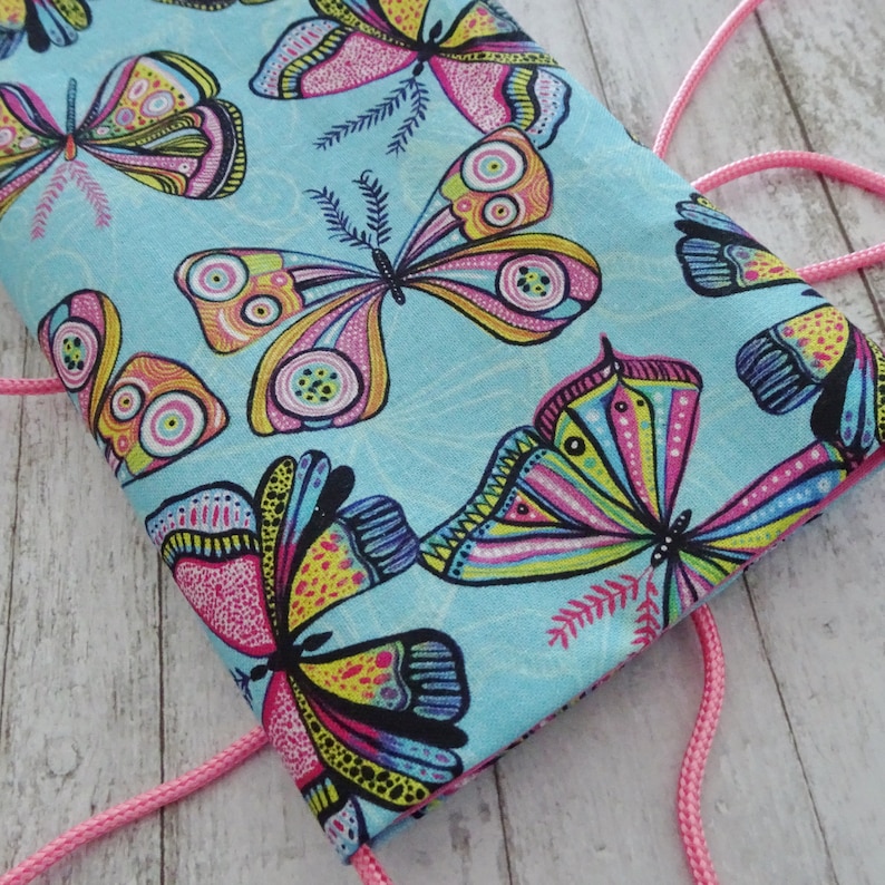 Eyeglass Pouch Purple Purse for Cell Phone Cell Pouch Butterfly Fabric Pouch Small Purse Strapped Cell Phone Purse Boho Pouch