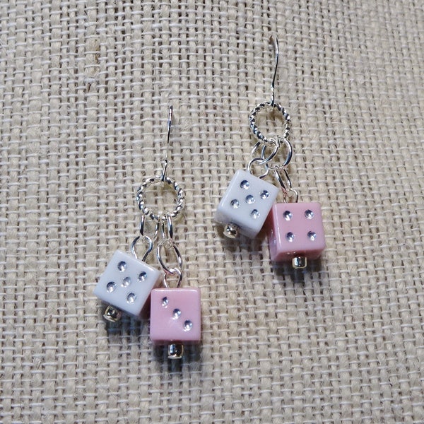 Pink Dice Bead Earrings - Pink & White Dice Earrings - Retro 50's - Pink Lady  Earrings - Bachelorette Gift Earrings - Dangle Dice Earrings