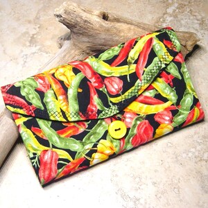 Organizador de joyas Chili Peppers - Cartera de viaje con bolsillos - Cartera de tela para guardar joyas - Chili Pepper - Suroeste - Regalo para viajes