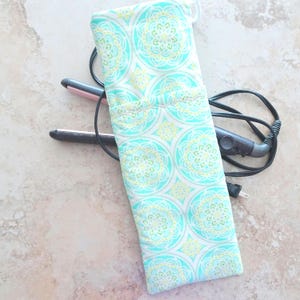 Étui à cheveux de voyage - Étui de voyage en fer plat - Sac de voyage pour fer à friser - Étui doublé résistant à la chaleur - Étui en tissu turquoise