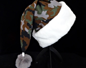 Military Camo Santa Hat: Flannel with Sherpa Brim