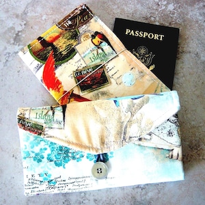 Reisebrieftasche Geschenkset, Schmuckorganisator, Passport Brieftasche, Tropical Island Wasserkarte Stoff, Geschenk für Reisende, Island Style, Strand
