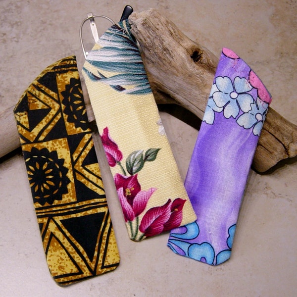 Reader Eyeglass Case, Reader Glass Sleeve, Tropical Print Fabrics Choices, Tapa Cloth Case, Yellow Floral Barkcloth Case, Purple Case