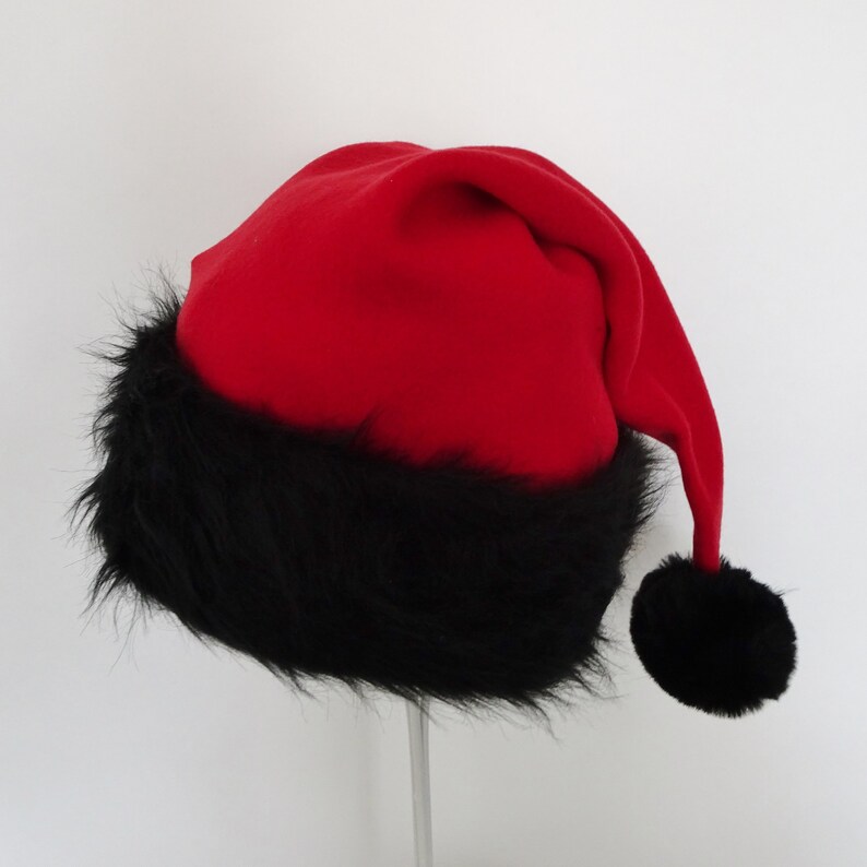 Black Fur Red Fleece Santa Hat Christmas Party Hat Bad Etsy