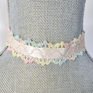 Pastel Lace Choker Necklace - Ivory Ribbon Choke -,Vintage Multi color Lace Choker - Gift for Teen - Wedding -Hipster - Victorian