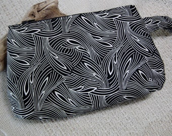 Black and White Fabric Wristlet Purse - Zippered Small Bag - Make-Up Cosmetic Bag - Carry the Essentials - Wrist Handbag - Wristlet