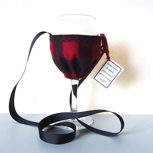 Buffalo Check Wine Glass Necklace: Red & Black Flannel, Wine Taster Gift