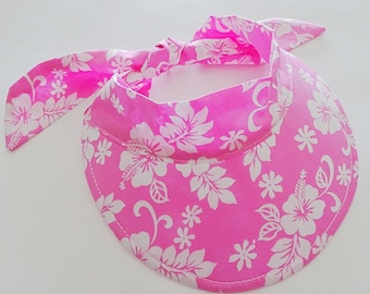 Sun Visor Hairband, Tropical Hibiscus Pink Hawaiian Fabric Visor, Adjustable Tie Headband Visor, Summer Hat, Beach Hat, Adult Visor