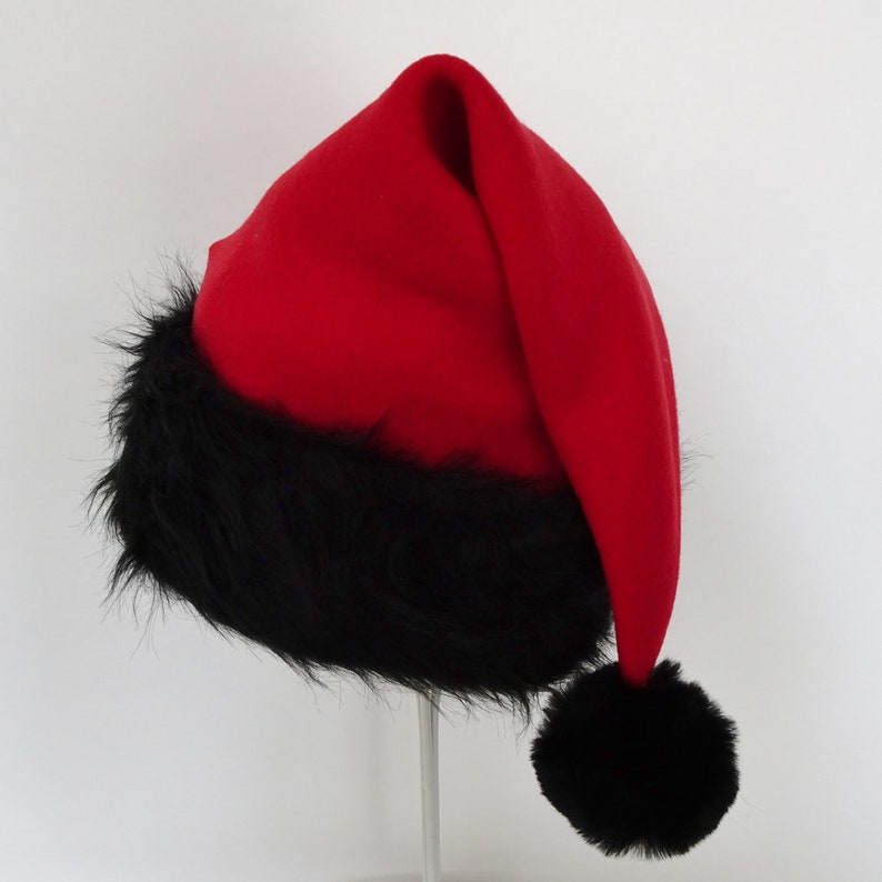 Black Fur & Red Fleece Santa Hat Christmas Party Hat Bad | Etsy