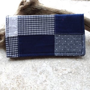 Checkbook Cover, Checkbook Wallet, Navy and White Patchwork Fabric Wallet, Checkbook Organizer, Case for Checkbook, Bill Fold Wallet