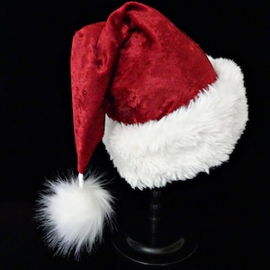 Red Panne Velvet Santa Hat, Classic Adult Size Santa Hat, Christmas Party Hat, Christmas Holiday Hat,