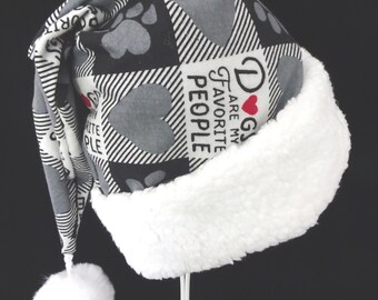 Black Check Santa Hat for Dog Lover, Adult Size Christmas Hat