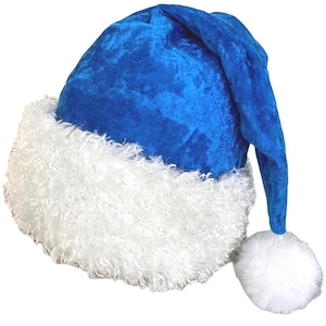 Blue Panne Velvet Santa Hat, Novelty Adult Size Santa Hat, Christmas Party Hat, Blue Santa Clause Hat