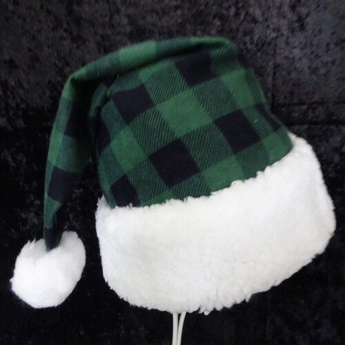 Green Buffalo Check Santa Hat Farmhouse 