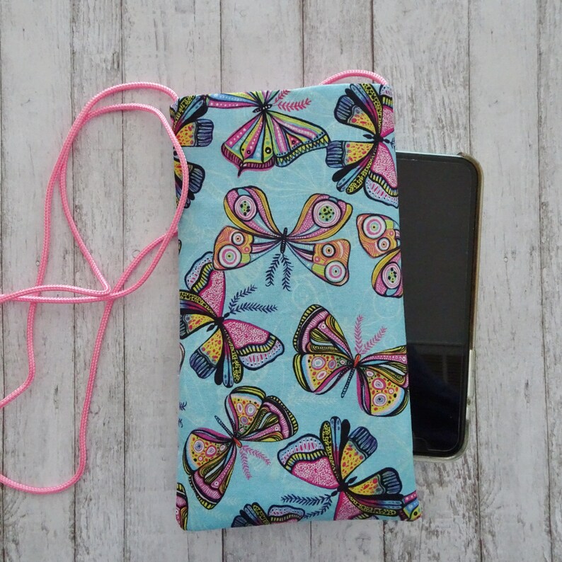 Eyeglass Pouch Purple Purse for Cell Phone Cell Pouch Butterfly Fabric Pouch Small Purse Strapped Cell Phone Purse Boho Pouch