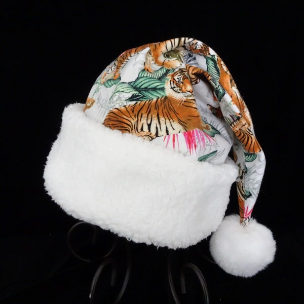 Tiger Santa Hat, Adult or Teen Size Santa Claus Hat, Novelty Christmas Santa Claus Hat, Tigers