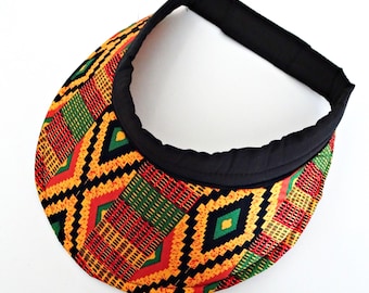 Rasta Fabric Sun Visor Hat: Adjustable Large Brim, Beach Vacation