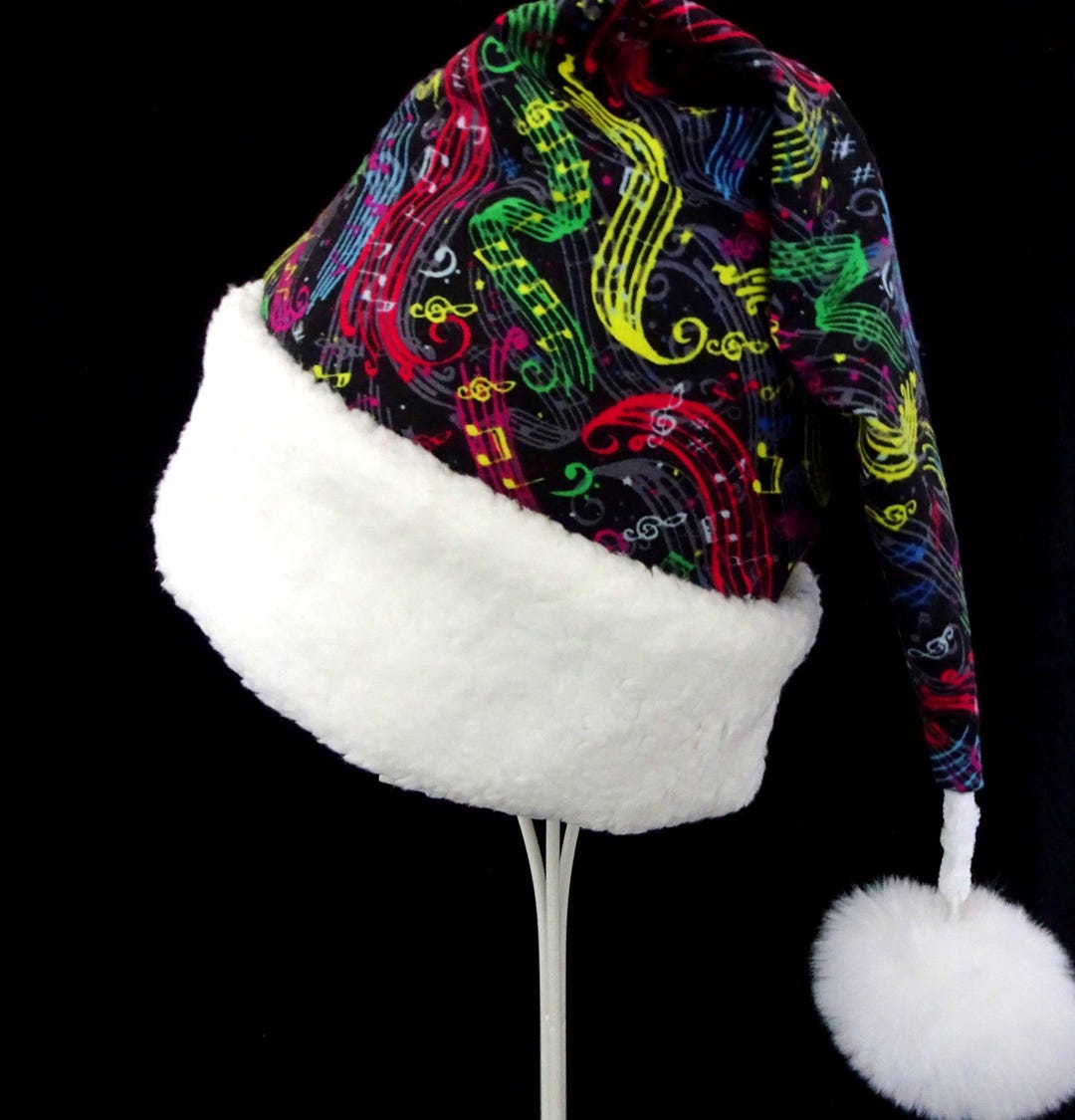 Musical Notes Santa Hat: Rainbow Music Print, Faux Fur Trim - Etsy