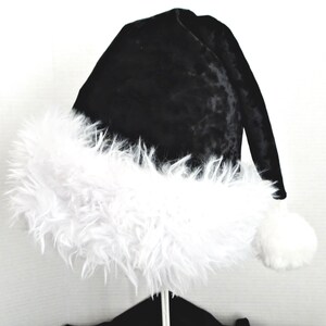Black Crushed Velvet Santa Hat: Faux Fur Trim, Goth Christmas