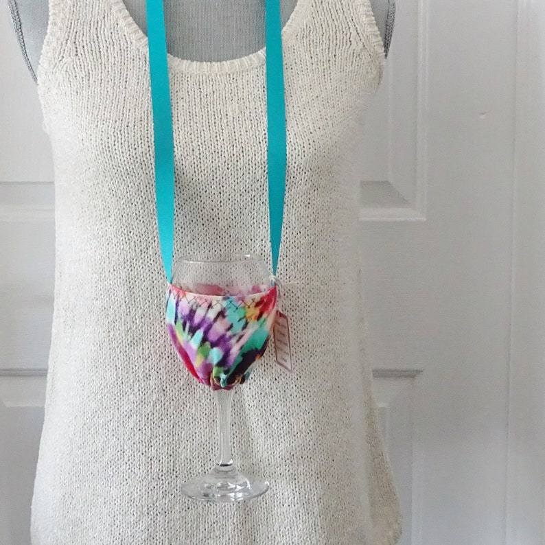 Wine Glass Holder Necklace Tie Dye Fabric Wine Glass Holder Etsy