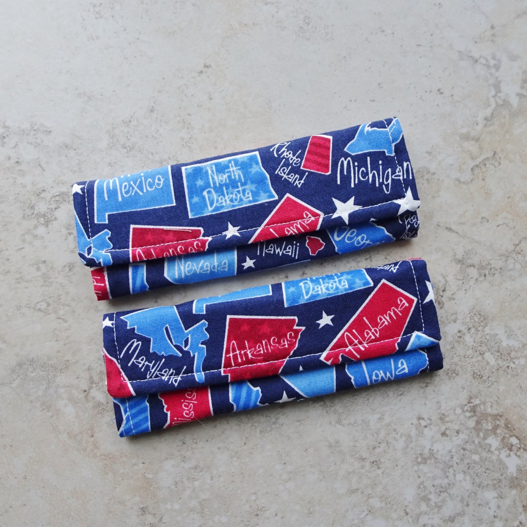 Luggage Handle Covers, Set of 2, Patriotic USA States Fabric, Travel Gift, Fabric Luggage Handle