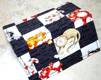 Crazy Cats Checkbook Cover: Checkerboard Fabric Wallet, Receipt Organizer