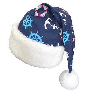 Nautical Santa Hat, Sea Captain Santa, Sea Anchor Fabric Hat, Boating Christmas, Adult Christmas Hat, Sailing Santa Hat, Christmas in July