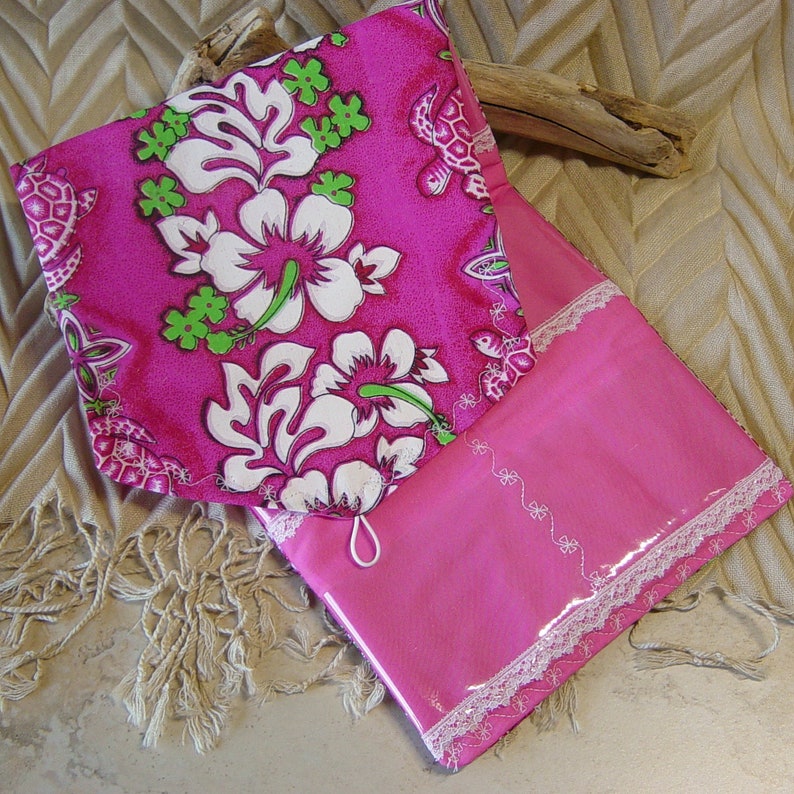 Clear Pocket Jewelry Storage Tropical Jewelry Case Travel Jewelry Organizer Beach Pink Hawaiian Fabric Travel Jewelry Storage Wallet