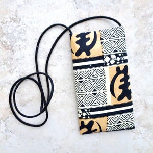 Cross Body Cell Phone Pouch, Fabric Cell Phone Purse, Eye Glasses Bag, Strapped Small Fabric Bag, Urban Tribal Fabric Design Pouch