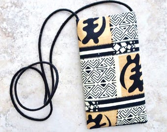 Tribal Print Crossbody Cell Phone Pouch: Cotton Fabric Bag