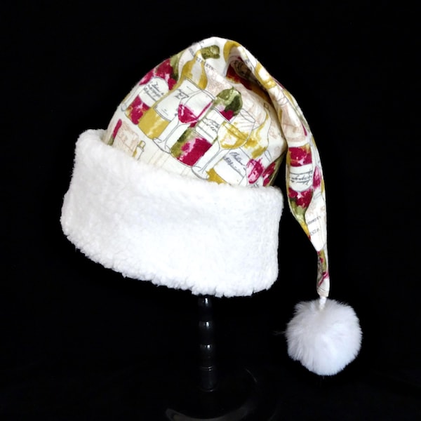 Wine Bottle Santa Hat: Flannel Christmas Party Hat with Faux Fur