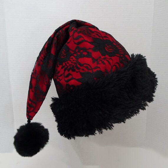 Black Lace Red Santa Claus Hat Novelty Adult Santa Hat Red and Black Lace Santa Hat Christmas Party Hat Christmas Gift Hat Etsy UK