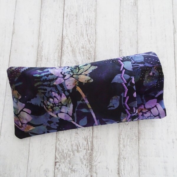 Double Eyeglass Case, Case for 2 pairs of Glasses, Sunglasses & Reader Glass Case, Purple Batik Fabric Glasses Case, Tropical