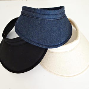 Upcycled Denim Visor Hat, Small Elastic Fit, Cotton Lined Festival Cap, Washed Denim Sun Visors Women Adjustable Beach Sun Hat  main image 2