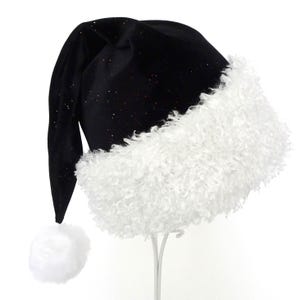Schwarz Glitzer Velour Nikolausmütze: Gothic Weihnachtskostüm