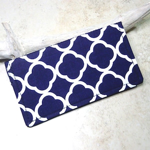 Checkbook Cover, Billfold Wallet, Navy Blue and White Geometric Fabric, Checkbook Organizer, Purse Organizer, Modern, Geometric