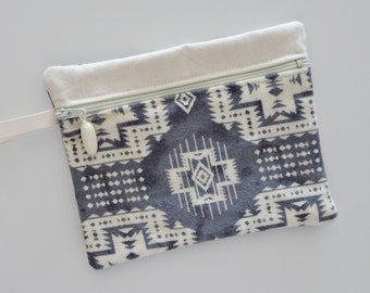 Southwestern Fabric Zippered Minimal Clutch Purse, Small Clutch, Essentials Purse, Zippered Cloth Pouch