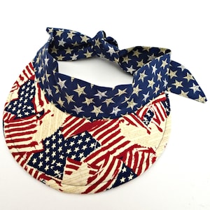 USA Flag Visor: Patriotic Stars and Stripes Tie-Back Sun Visor