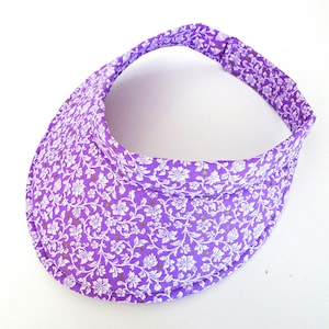 Purple Floral Fabric Sun Visor Hat, Adjustable Size Fabric Visor, Extra Large Brim Visor, Beach, Summer Vacation Visor