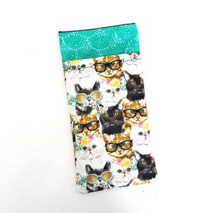 Cats Fabric Double Eyeglass Case, Case for 2 pairs of Glasses, Sunglasses & Reader Case, Cats with Glasses, Gift for Cat Lover