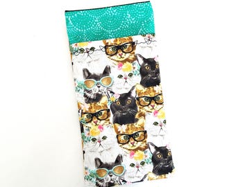 Estuche doble de tela con diseño de gatos: estuche para gafas de sol y gafas de lectura.