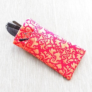 Double Pocket Eyeglass Case: Red & Orange Fabric Sunglass Holder