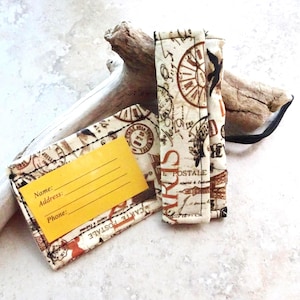 Luggage Tag,Luggage Handle Wrap,Travel Gift Set, Paris Vintage Look Print Fabric Handle Wrap and ID Tag,Identify Your Luggage, Steampunk