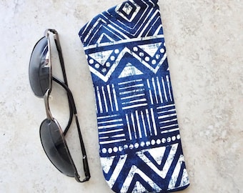 Ikat Fabric Eyeglass Case, Indigo Blue Sunglasses Sleeve