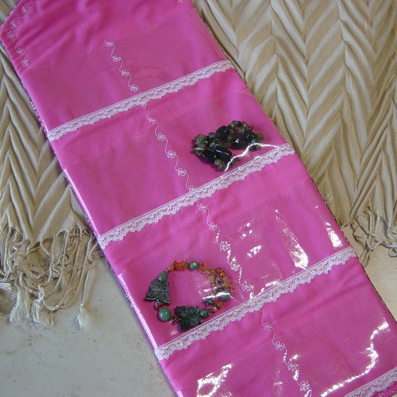 Clear Pocket Jewelry Storage Tropical Jewelry Case Travel Jewelry Organizer Beach Pink Hawaiian Fabric Travel Jewelry Storage Wallet