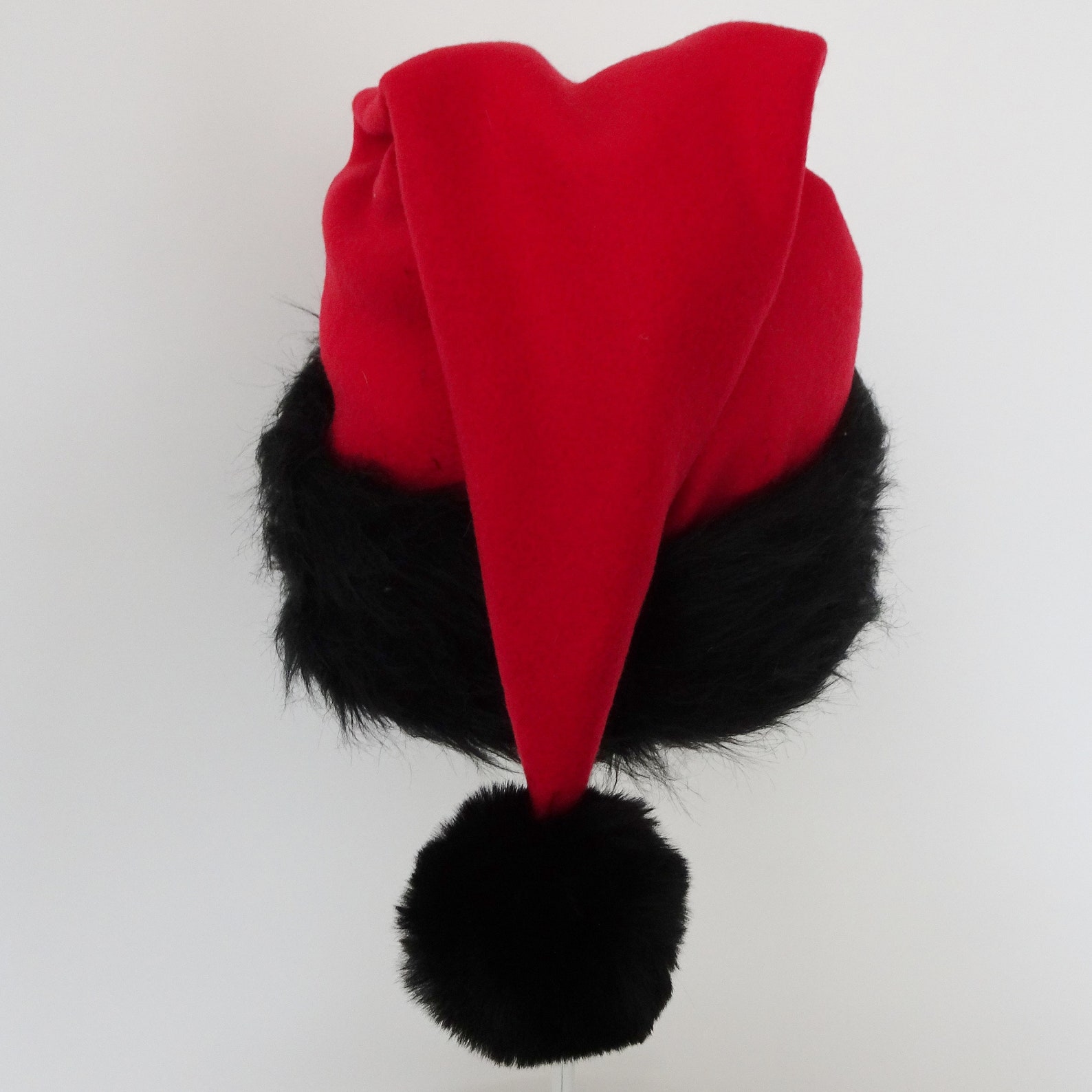 Black Fur & Red Fleece Santa Hat Christmas Party Hat Bad | Etsy
