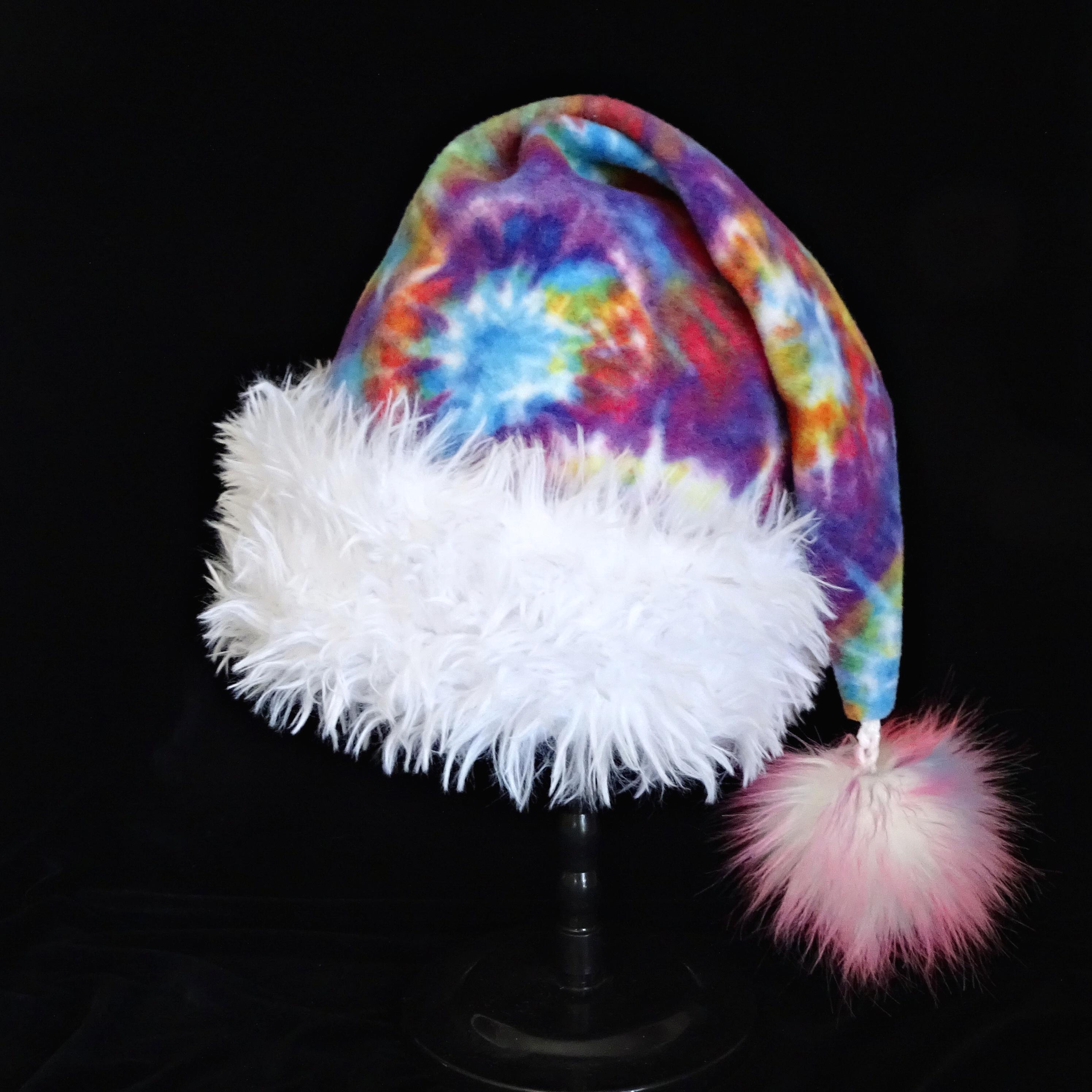 Santa Hat Tie Dye Handcrafted Hippie Christmas Holiday Party Festive Whimsical Silly Santa Hat Pattern — Infinity Fibers main image 2