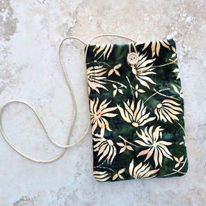 Batik Crossbody Bag: Olive Green Floral Cotton Purse