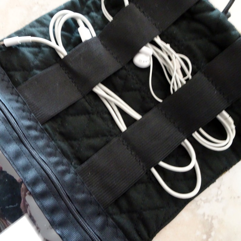 Earbud Case Cord Case Black and White Fabric Case Travel Organizer Cell Cord Organizer Tablet Cord Case Travel Gift Cord Keeper
