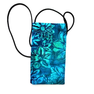 Blue Batik Cell Phone Pouch: Crossbody Fabric Purse
